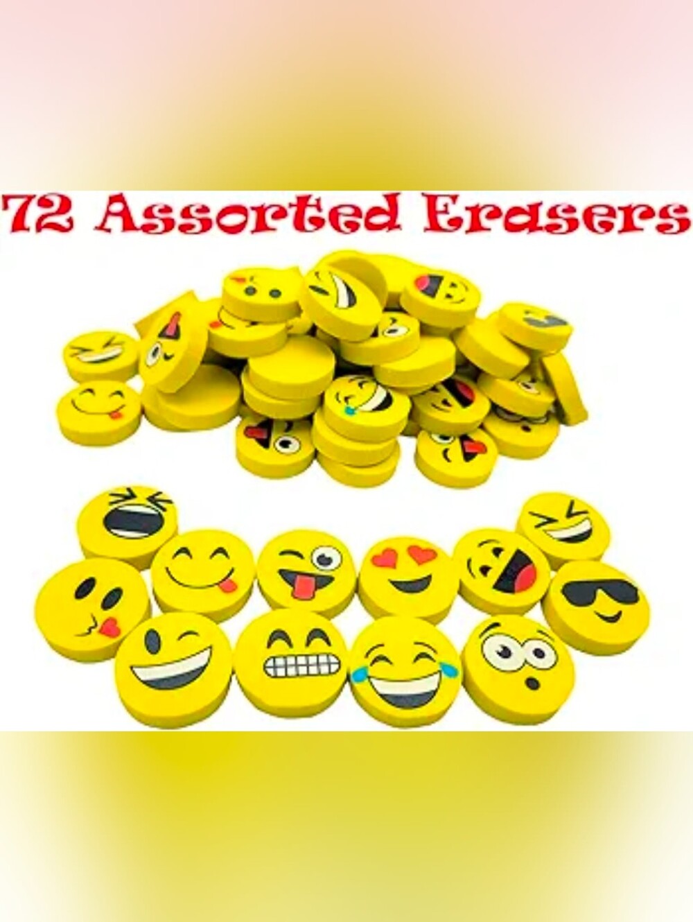 Emoticon Round Eraser Assortment - Yellow Emoji Faces